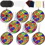 Lonfliness 32 Sets Suncatchers Craft Kit DIY Flower Window Stained Glass Effect Paper Spring Home School Classroom Decoration Art Craft Creative Activity Project Kid Gift Favor