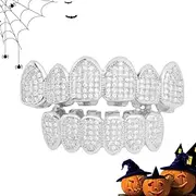 [chrox] Hip Hop Grillz - Hip Hop Grillz Teeth | Hip Hop Teeth | The Fake Grill | Rapper Costume Mouth Grillz | Hip Hop Teeth Grillz For Top Bottom Mouth Teeth Grills Removable Tooth Fashion Jewelry, Refer to
