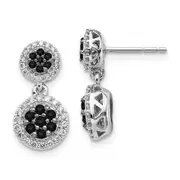 Solid 14k White Gold BlacK/White Simulated CZ Cluster Dangle Earrings