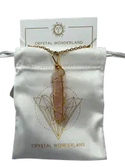 Rose Quartz Double Pointed Terminated Crystal Pendant Necklace Gold Healing