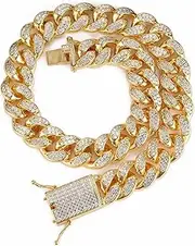 DRBASJHFO Dog Collar,Strong Stainless Steel Metal Cuban Link Chain with Diamond,Suitable for Small,Medium and Large Dogs,20mm Wide(7inch)