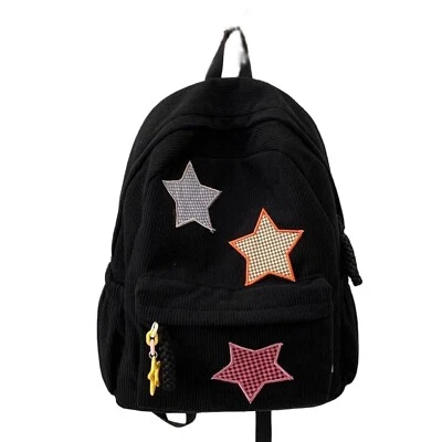 Corduroy Backpack with Star Pattern, Trendy and Versatile, Fits 14'' Laptop L...