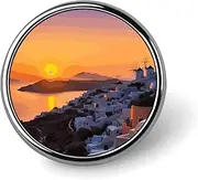 [FZMVSQH] Greece Island Sunset Landscape Printed Round Button Pin Badges Metal Pinback Buttons 1 Inch Pins for Hat Shirt Clothing Bags Decoration, Circular, Aluminum, Circular, Aluminum