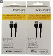 2 PACK StarTech 12" Black Rugged USB-A to Lightning Charging Cable rusbltmm30cmb