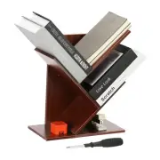 3 Tier Small Tree Bookshelf, Mini Short Desktop Bookshelf, Teak Color