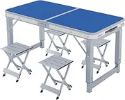 BAOJUHUIKANG Portable Folding Ground Stall Table, Adjustable Height Picnic Table with Four Chairs Suitable for Night Market Stall Beach Barbecue