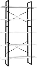 5-Tier Bookcase for Home Office, White Pinewood & Metal Standing Shelf, 100x30x175 cm, Space-Saving Storage Solution for Books & Decor