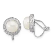 Sterling Silver Rhodium-Plated 7-8mm Button Fwc Pearl Non-Pierced Earrings