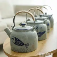 在飛比找樂天市場購物網優惠-茶壺 陶瓷茶壺大號粗陶手繪提梁壺日式1000毫升泡茶壺餐廳水