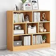 Hbluefat 7 Cube Bookcase, Freestanding 3-Tier Open Bookshelf, Modern Storage Display Cabinet, Wood Cube Storage Organizer for Home Office, Living Room, Bedroom (Wood)
