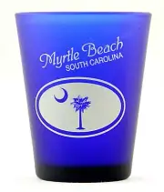 MYRTLE BEACH SC PALM MOON COBALT BLUE FROSTED SHOT GLASS
