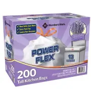 13 Gal Member'S Mark Power Flex Tall Kitchen Drawstring Trash Bags, Lavender (20