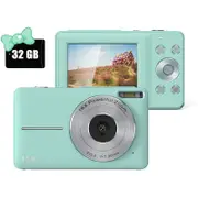 Nevenka FHD 1080P Digital Camera for Kids 16X Zoom Compact with 32GB SD Card