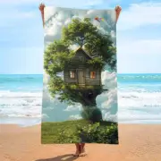 2 PCS Tree House Extra Large Microfiber Double-Sided Beach Towel, Quick-Drying a
