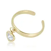 AVORA 10K Yellow Gold Adjustable Dangle Heart Toe Ring with Cubic Zirconia CZ