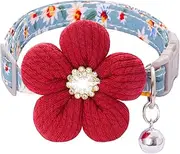Small Dog Collar with Flower, Puppy Collar for Girl Dog Collars for Small Dogs Cute Dog Collar with Bell, Adjustable Length (Red)