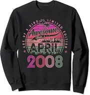 [X.Style] 15 Year Old Awesome Since April 2008 15th Birthday Retro Sweatshirt ds029 Sweater (S) Black