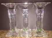 NEW SHANNON CLEAR CRYSTAL 3 PILLER CANDLESTICK SET- METROPOLITAN CRYSTAL SQUARE