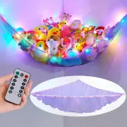 Unicorn Castle Stuffed Animal Net Hammock Kids Toy Storage with LED Light