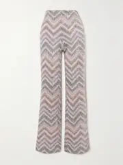 [Missoni] Missoni - Striped Sequined Metallic Crochet-knit Flared Pants - Light gray - IT42 IT 42 Gray