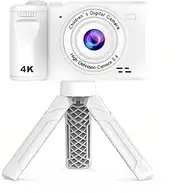 Bewinner 4K HD Digital Camera for Kids - 2.4in 1080P 8X Zoom Children's Vintage Camera with Front Rear Dual Cameras, Colorful Students Vlog Camera for Photography and Recording (White)