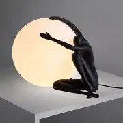 Round Globe Table Lamp Modern Art Deco Desk Lamps Lady Holding Ball Lamp Blac...