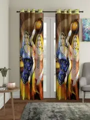 New 2 Piece Eyelet Long Door Curtain Set - 9 feet Multicolor