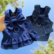 GGP Pet Denim Harness Dress Set (2 Pieces) Xl Size (52Cm Chest For 10 14 Lb Pets) With T Shirt And Skirt, Bow,And Leash Ring