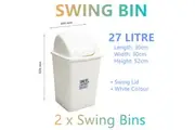 2x Swing Top Lid Bin 27L Garbage Kitchen Trash Can Waste Plastic Dust Rubbish