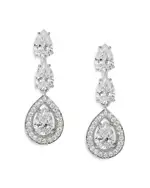 Nadri Radiant Pear Shape Cubic Zirconia Halo Drop Earrings in Rhodium Plated