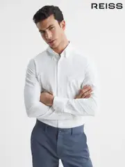 Reiss White Greenwich Soft Wash Button Down Oxford Shirt (A31004) | $155