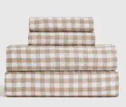New Quince European Linen King Sheet Set Cafe Gingham Fitted Flat 2 Pillow Shams