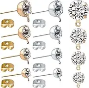 80pcs Rhinestone Hypoallergenic Earring Posts Stud Earrings with Loop and 80pcs Butterfly Ear Back Earrings for DIY Earring Jewelry Making Findings, 4 Sizes