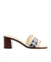 COUNTY SLIDE SANDAL IN CALFSKIN WITH GRAPE EMBROIDERY 60MM 37.5,38.5,37,38,39.5,39,40.5,40,36.5,41,35.5 Ivory/Natural/Blue