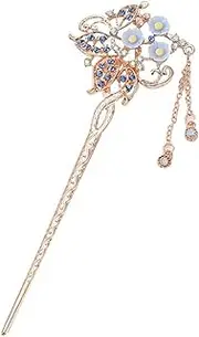 Bling Crystal Hair Stick Chinese Style Hair Chopsticks with Tassel Shining Rhinestone Vintage Hair Decoration Bride Flower Hair Accessories for Women Girls (Blue, One Size)