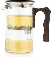 DJAPWPX-Water Separation Glass Teapot, Easy to Clean Safe Press Control Teapot, Glass Heat Resistant Filter Teapot, Elegant Glass Teapot with Infuser for Office Uses (Clear)