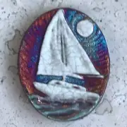 (2) Sailboat "Set Sail" Medallions Raku Pottery NEW