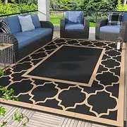 GENIMO 5' x 8' Outdoor Rug Waterproof for Patio Decor, Foldable Reversible Plastic Straw Area Rugs Mat for Camper, Outside Carpet for Rv, Deck, Porch, Picnic, Beach, Balcony, Black & Brown