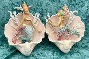 Set/2 New OOAK 3-D Mermaid Wall Art in Claire Burke Pottery Clamshells