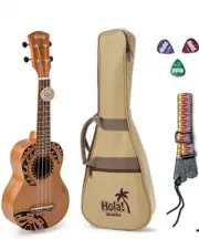 Hola! Ukulele Music Laser Engraved Mahogany Soprano Ukulele Bundle w/ Case