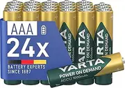 VARTA AAA Rechargeable Batteries Pack of 24 Power on Demand 1000mAh Ni-MH Pre-Charged Ready to Use