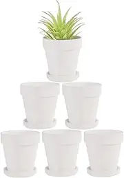 6 Pack Plastic Plant Pots Indoor Planters with Drainage Holes and Trays Thickened Plastic Flowers Pots for Succulents and Cactus White
