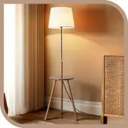 Krear Floor Lamp 1 Tier Shelf Table Lamp Storage Standing Lamp Home Living Room LED Light Brown