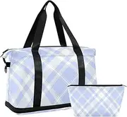 Blue Checkerboard Travel Tote Gym Bag Gym Bag with Adjustable Strap for Hiking Foldable, blue checkerboard, 1 size