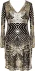Art Deco Flapper Great Gatsby Roaring 1920s Retro Gold Sequin Dress SIZE M NWT