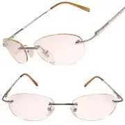 Rimless Silver Brown Tinted Oval Lens Bifocal Reader 1.25 Reading Glasses