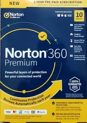 Norton 360 Premium 10 Devices VPN 75GB Secure PC Cloud Backup Download New!