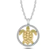0.17 CT. T.W. Natural Diamond Circle with Turtle Pendant in 10K Two-Tone Gold