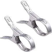 CHILDWEET 2PC Large Thicken Stainless Steel Quilt Clips Smooth Jaws High Elastic Windproof Clothes Drying Pins for Quilts Towels and Heavy Items