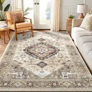Area Rugs for Living Room Bedroom, Machine Washable 5x7 Vintage Rug, Soft Plu...